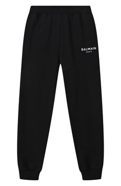 Детские хлопковые джоггеры BALMAIN черного цвета, арт. BW6Q70 | Фото 1 (Материал сплава: Проставлено; Нос: Не проставлено; Мальчики Кросс-КТ: Джоггеры-одежда; Материал внешний: Хлопок; Ростовка одежда: 8 лет | 128 см, 12 лет | 152 см, 13 - 15 лет | 158 см, 16 лет | 164 см, 10 - 11 лет | 140 - 146см, 6 лет | 116 см)