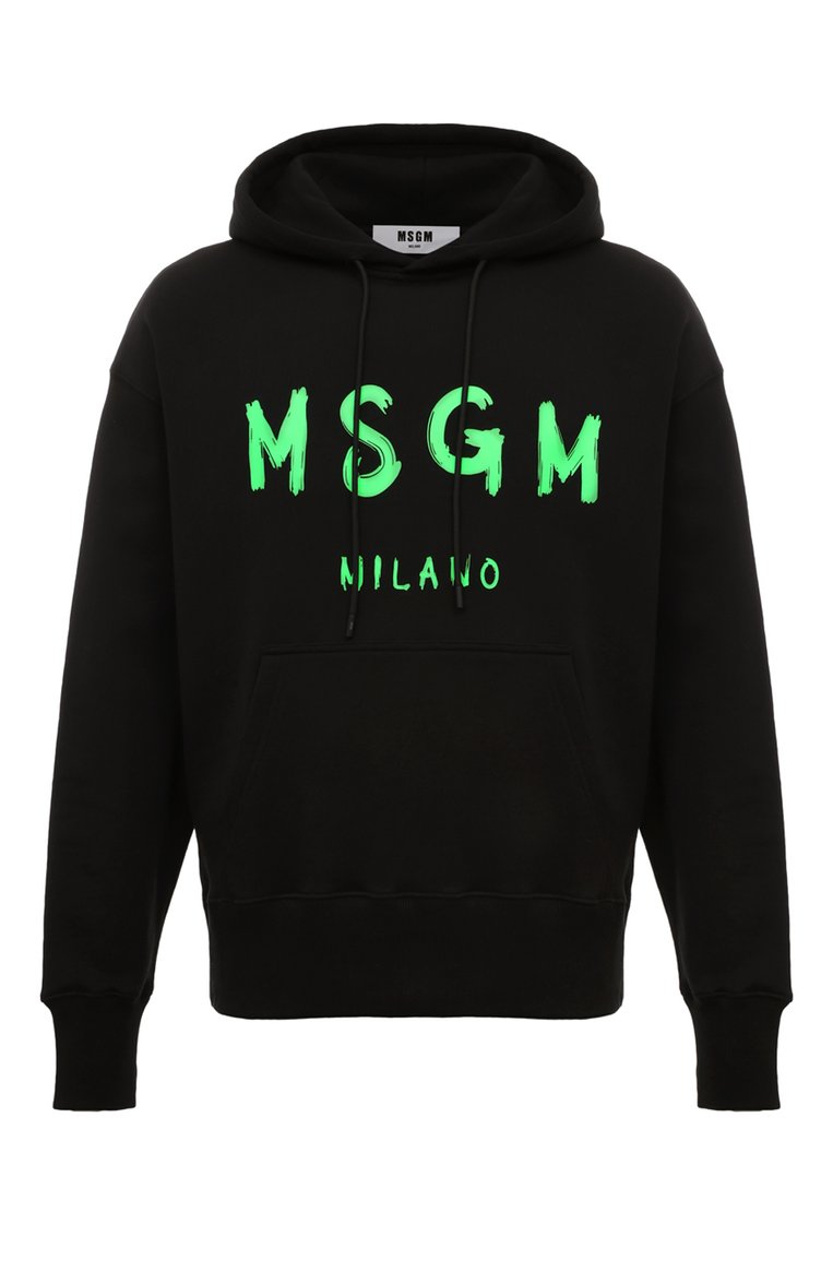 Мужской хлопковое худи MSGM черного цвета, арт. 3640MM515F/247000 | Фото 1 (Рукава: Длинные; Длина (для топов): Стандартные; Стили: Гранж; Принт: С принтом; Мужское Кросс-КТ: Худи-одежда; Материал сплава: Проставлено; Материал внешний: Хлопок; Драгоценные камни: Проставлено)