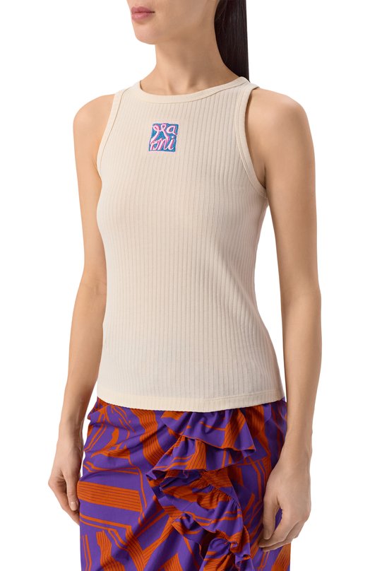 Хлопковый топ Marni THJE0380S0/UTC600 Кремовый  THJE0380S0/UTC600 Фото 3