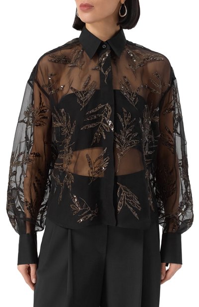 Шелковая блузка BRUNELLO CUCINELLI черного цвета по цене 468500 руб., арт. MF940HH626, фото 3 Шелковая блузка BRUNELLO CUCINELLI, арт. MF940HH626, фото 3