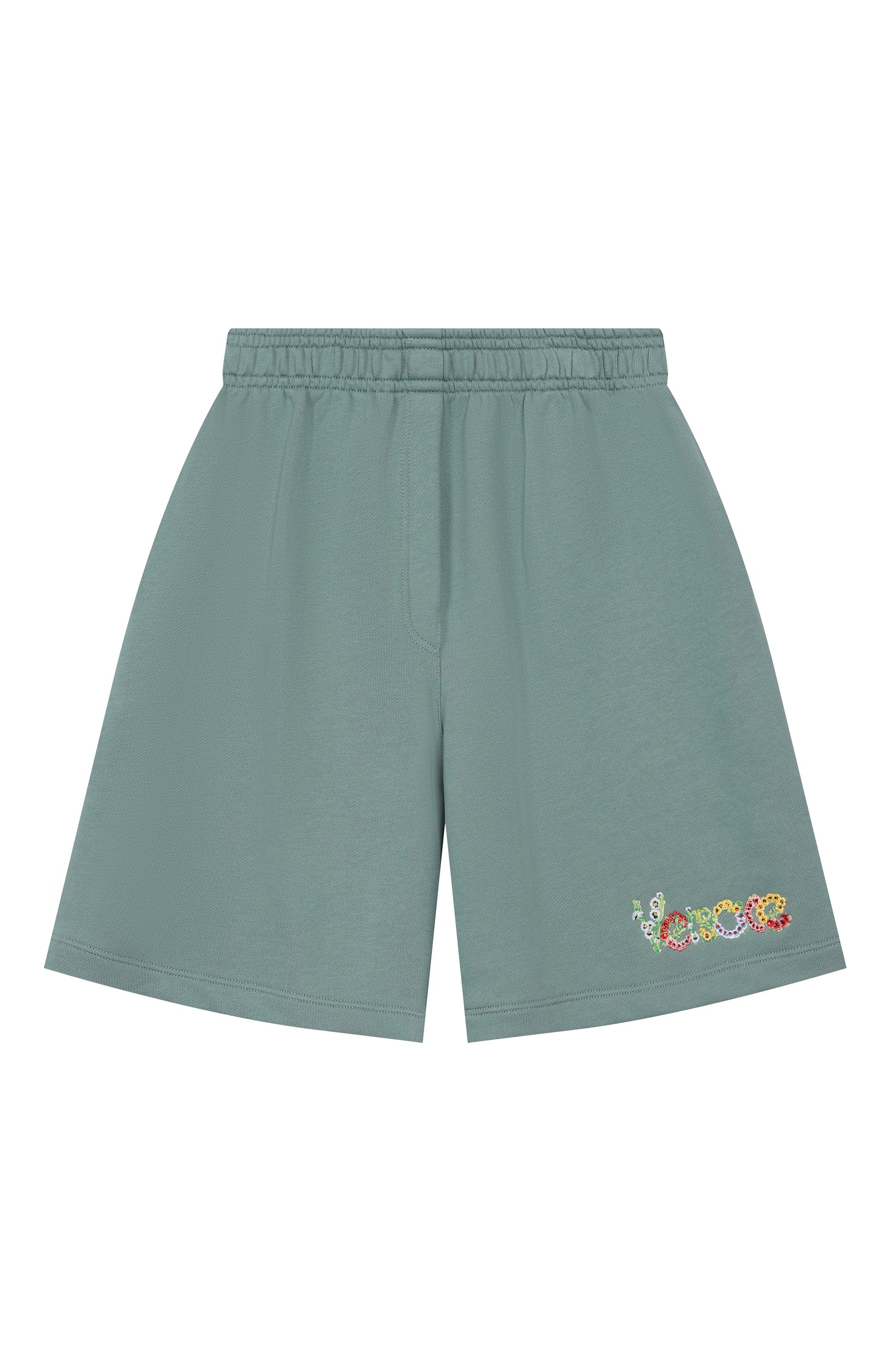 Хлопковые шорты VERSACE зеленого цвета по цене 25550 руб., арт. 1018411/1A13050/8A-14A, фото 1 Хлопковые шорты VERSACE, арт. 1018411/1A13050/8A-14A, фото 1