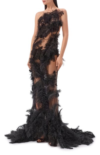 Платье с отделкой перьями THE ATTICO, арт. 260WCW00297/EMB013RA, фото 2
