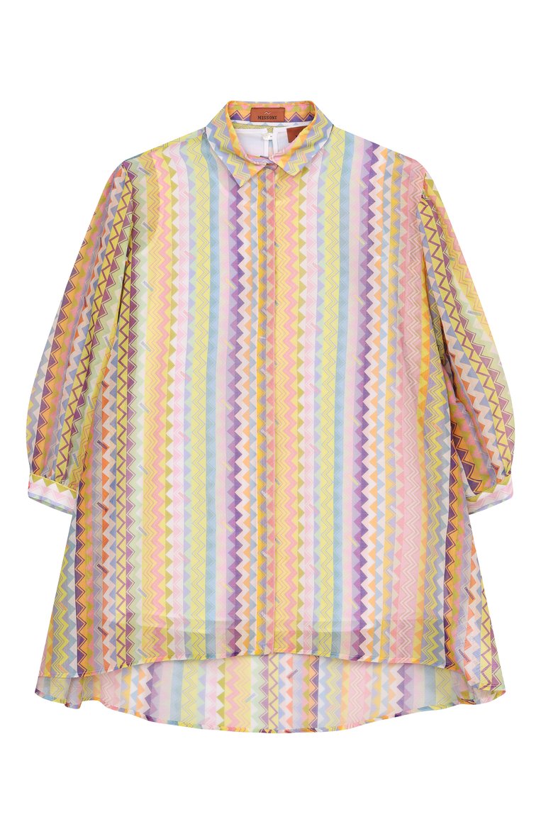 Детское платье из хлопка и шелка MISSONI разноцветного цвета, арт. MW1A60/K0216/6-10 | Фото 1 (Рукава: Длинные; Материал внешний: Хлопок; Материал подклада: Хлопок; Девочки Кросс-КТ: Платье-одежда; Случай: Повседневный; Ростовка одежда: 6 лет | 116 см, 8 лет | 128 см, 10 - 11 лет | 140 - 146см)