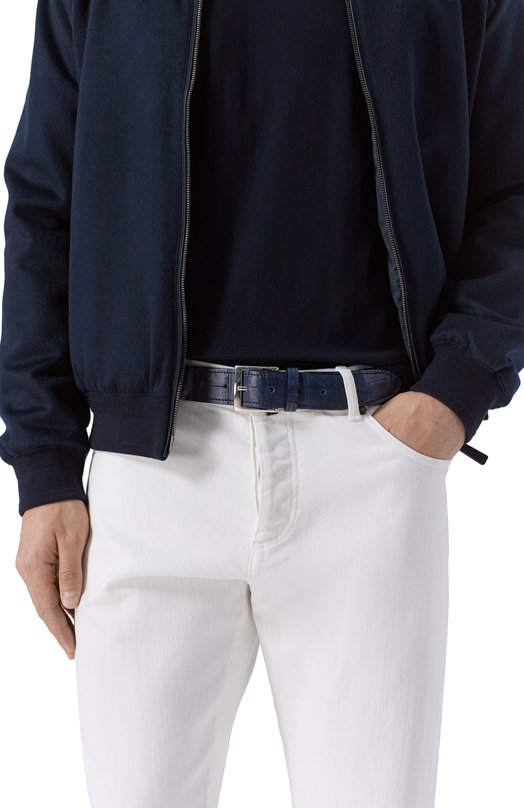 Ремень с отделкой из кожи крокодила Kiton USC4336N0134001/120-140 Синий  USC4336N0134001/120-140 Фото 2