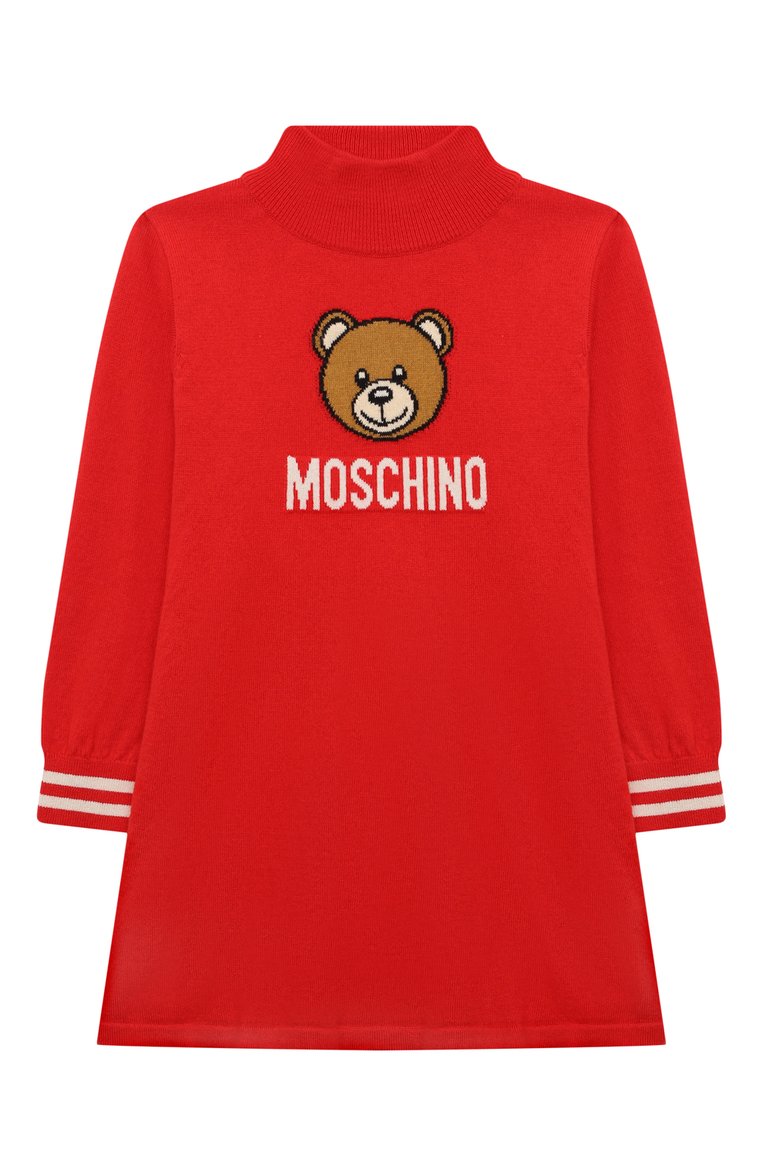 Детское платье из хлопка и шерсти MOSCHINO красного цвета, арт. HDV0FF/LHE43/4-8 | Фото 1 (Рукава: Длинные; Материал внешний: Хлопок; Девочки Кросс-КТ: Платье-одежда; Случай: Повседневный; Автоматизация состава: Проставлено; Автоматизация ТО: Проставлено; Ростовка одежда: 6 лет | 116 см, 5 лет | 110 см, 8 лет | 128 см, 4 года | 104 см)