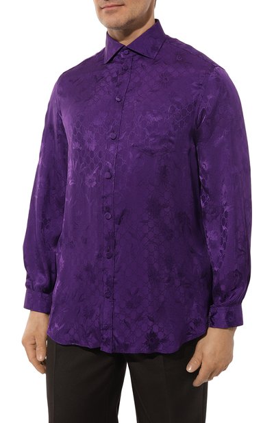 Рубашка из вискозы GUCCI фиолетового цвета по цене 122400 руб., арт. 587297 ZAA61, фото 3 Рубашка из вискозы GUCCI, арт. 587297 ZAA61, фото 3