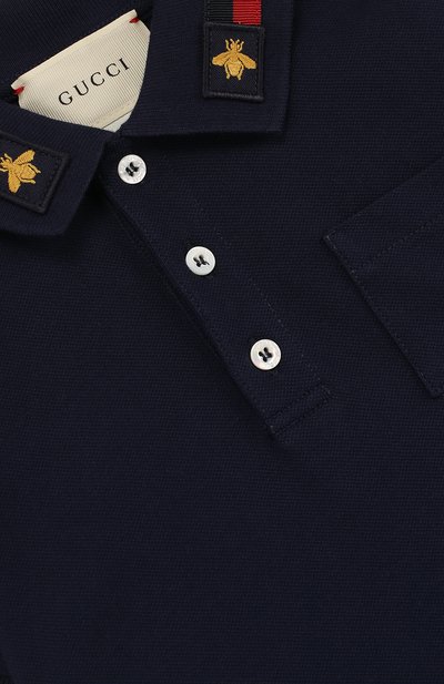 Хлопковое поло с декорированным воротником GUCCI синего цвета по цене 14200 руб., арт. 455206/X5J10, фото 3 Хлопковое поло с декорированным воротником GUCCI, арт. 455206/X5J10, фото 3