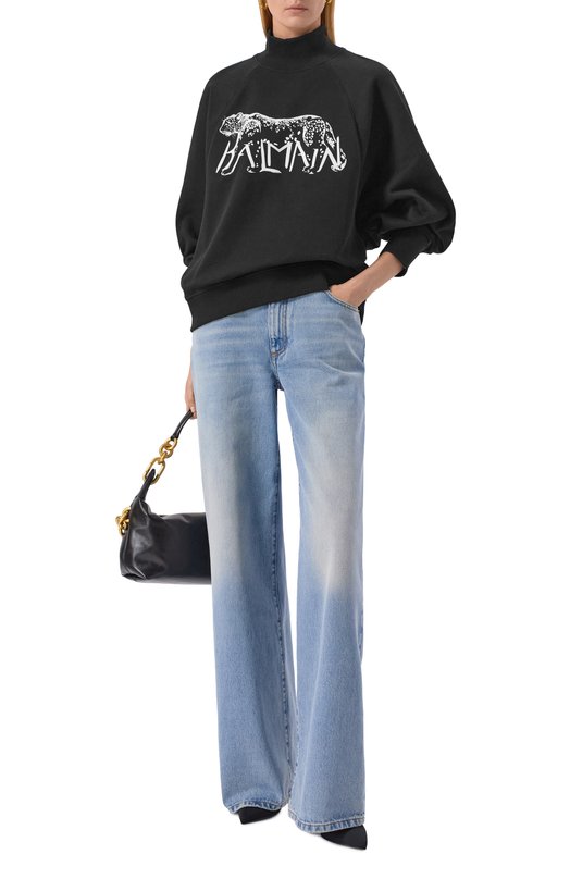 Хлопковый свитшот Balmain FF0JQ050/GF22 Чёрный  FF0JQ050/GF22 Фото 2