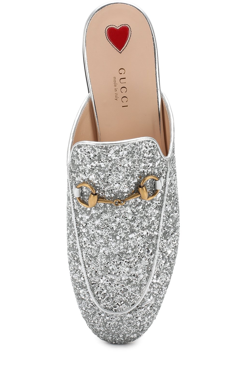 Кожаные сабо princetown с кружевной отделкой GUCCI серебряного цвета по цене 74500 руб., арт. 506398/KSP20, фото 5 Кожаные сабо princetown с кружевной отделкой GUCCI, арт. 506398/KSP20, фото 5