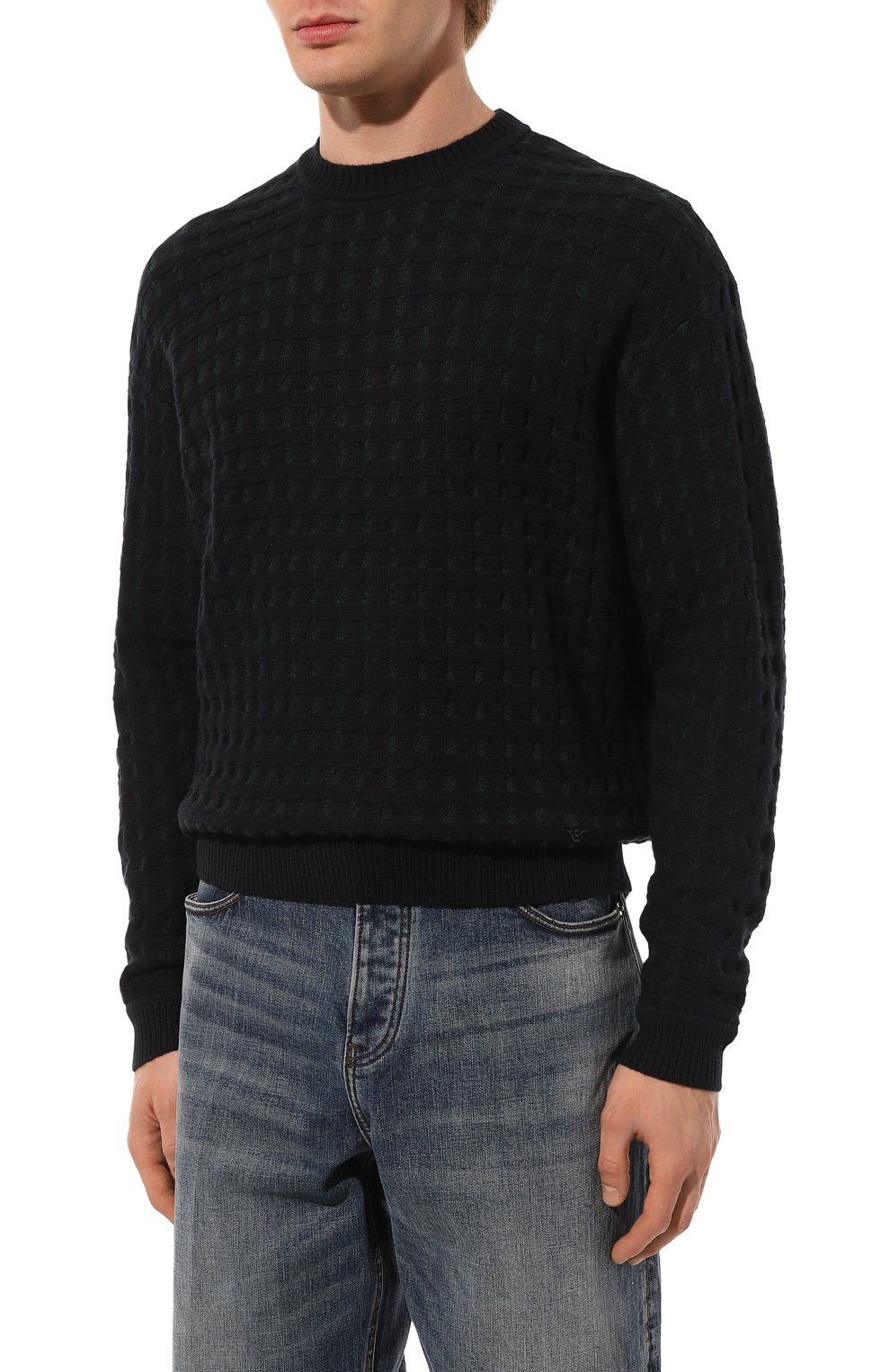 Шерстяной джемпер EMPORIO ARMANI темно-синего цвета по цене 33700 руб., арт. 6D1MXC/1MJJZ, фото 3 Шерстяной джемпер EMPORIO ARMANI, арт. 6D1MXC/1MJJZ, фото 3