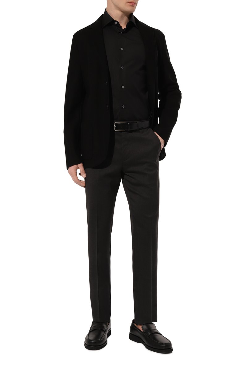 Мужские брюки ZEGNA темно-серого цвета, арт. 7ZF063A7/7FNAC2 | Фото 2 (Длина (брюки, джинсы): Стандартные; Материал внешний: Шерсть, Синтетический материал; Случай: Формальный; Стили: Классический)