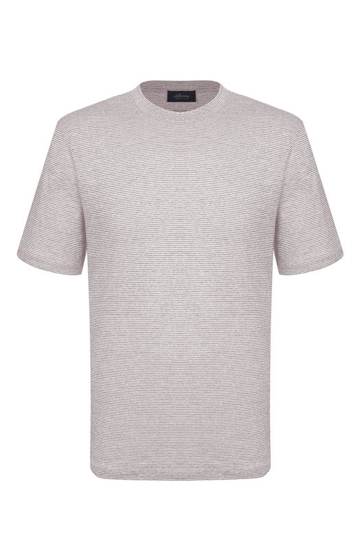 Футболка изо льна и хлопка Brioni UJPQ0L/PD604 Бежевый UJPQ0L/PD604