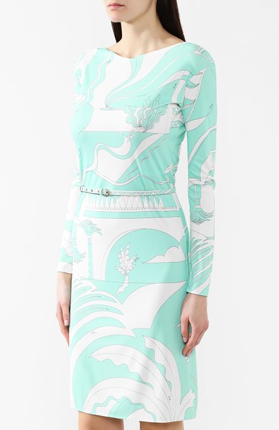 Платье с поясом EMILIO PUCCI бирюзового цвета по цене 72800 руб., арт. 9HJH38/9H797, фото 3 Платье с поясом EMILIO PUCCI, арт. 9HJH38/9H797, фото 3