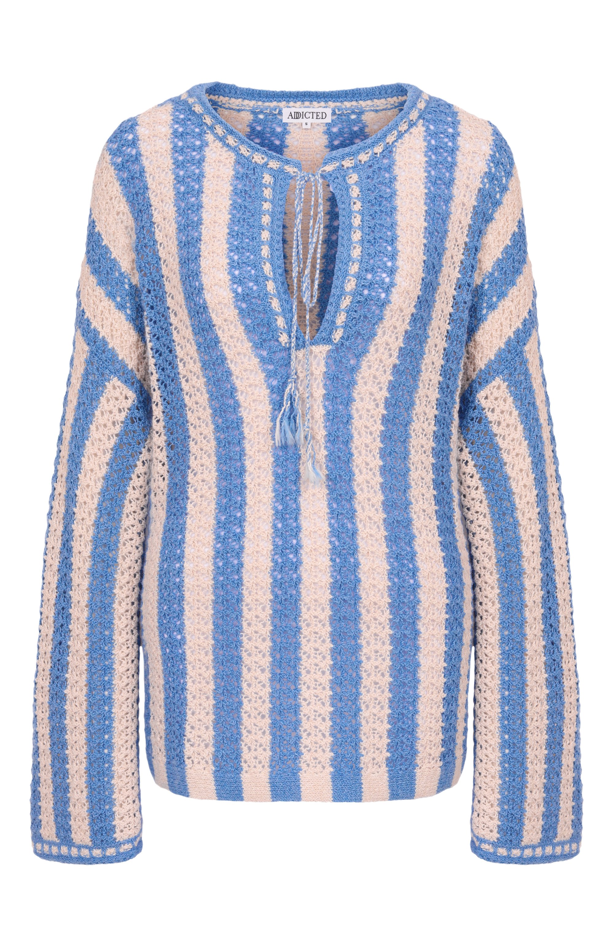 Хлопковый пуловер ADDICTED голубого цвета по цене 25560 руб., арт. AC1924, фото 1 Хлопковый пуловер ADDICTED, арт. AC1924, фото 1