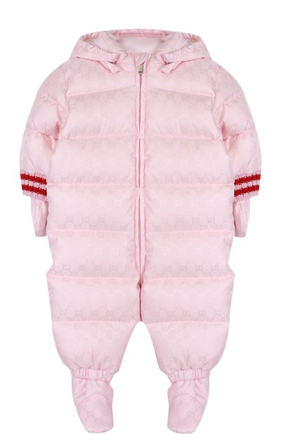 Пуховый комплект из комбинезона с капюшоном и варежек с пинетками GUCCI розового цвета по цене 114000 руб., арт. 483880/XBC51, фото 1 Пуховый комплект из комбинезона с капюшоном и варежек с пинетками GUCCI, арт. 483880/XBC51, фото 1