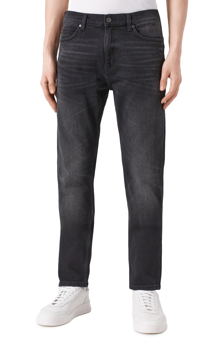 Мужские джинсы slim fit HUGO черного цвета, арт. 50530597 | Фото 3 (Длина (брюки, джинсы): Стандартные; Материал внешний: Деним, Хлопок; Силуэт М (брюки): Прямые; Кросс-КТ: Деним; Детали: Делаве; Стили: Повседневный; Автоматизация состава: Проставлено; Автоматизация ТО: Проставлено)