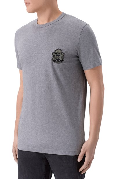 Хлопковая футболка DOLCE & GABBANA серого цвета по цене 85850 руб., арт. G8PT1Z/G7PZU, фото 3 Хлопковая футболка DOLCE & GABBANA, арт. G8PT1Z/G7PZU, фото 3