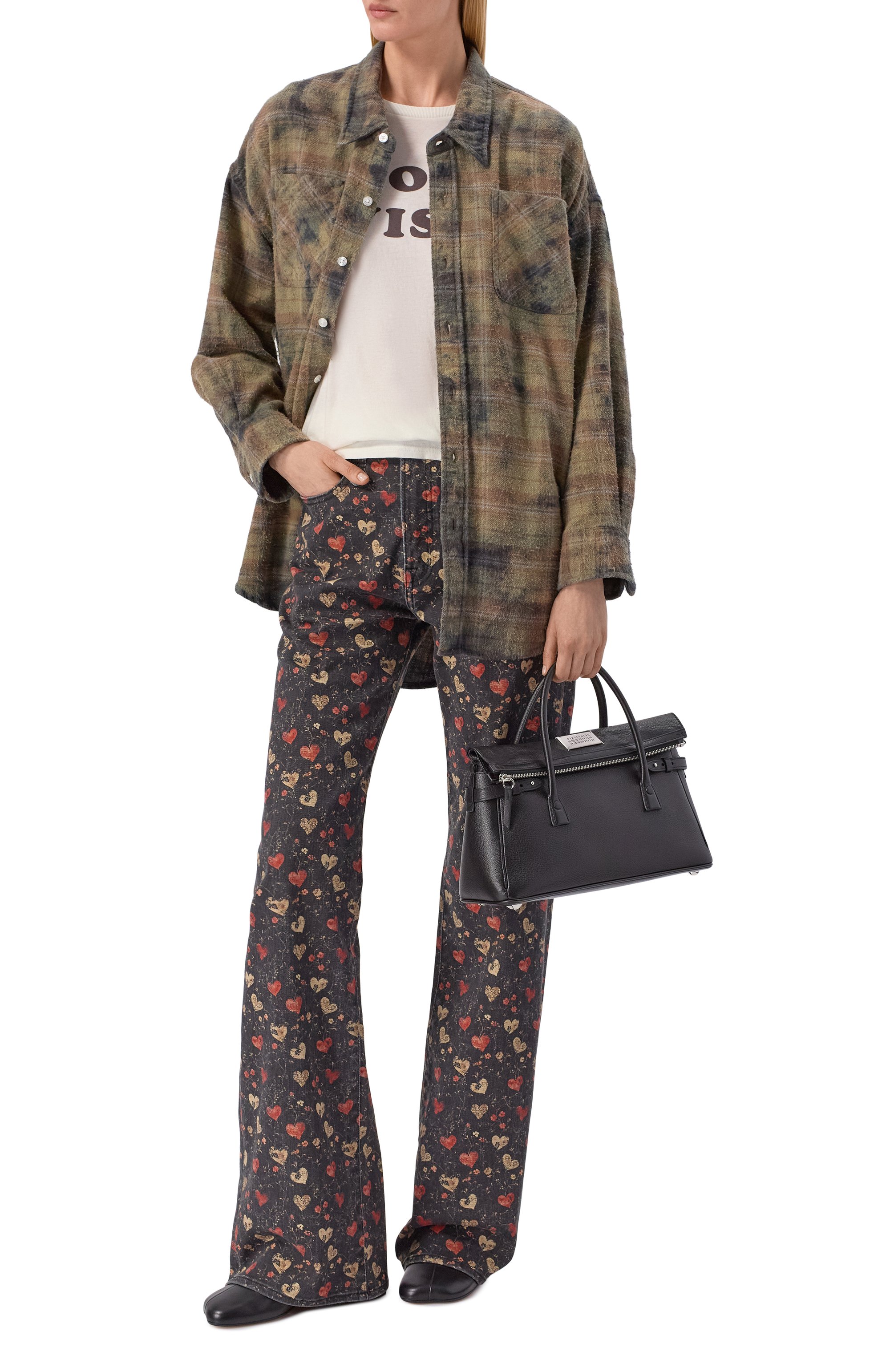 Хлопковая рубашка R13 хаки цвета по цене 69950 руб., арт. R13WR015-R656B_001, фото 2 Хлопковая рубашка R13, арт. R13WR015-R656B_001, фото 2