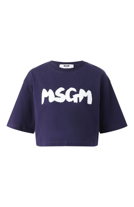 Женская хлопковая футболка MSGM темно-синего цвета по цене 0 руб., арт. 3841MDM100/257002 | Фото 1