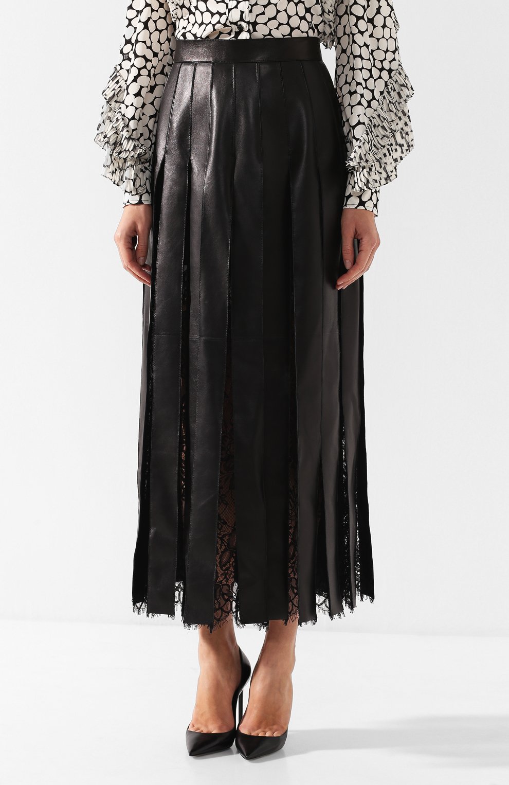 Кожаная юбка-миди с кружевными вставками ELIE SAAB, арт. 9936, фото 3