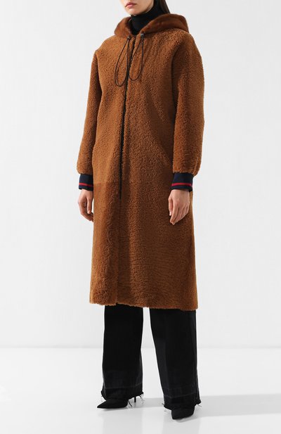 Меховое пальто с капюшоном из овчины INES&MARECHAL, арт. DELTA, фото 3