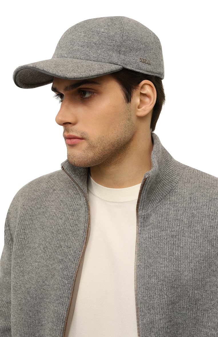 Мужская кашемировая бейсболка ZEGNA серого цвета, арт. Z6I12HA6/B6S | Фото 2 (Материал: Шерсть, Текстиль, Кашемир; Нос: Не проставлено; Материал сплава: Проставлено)