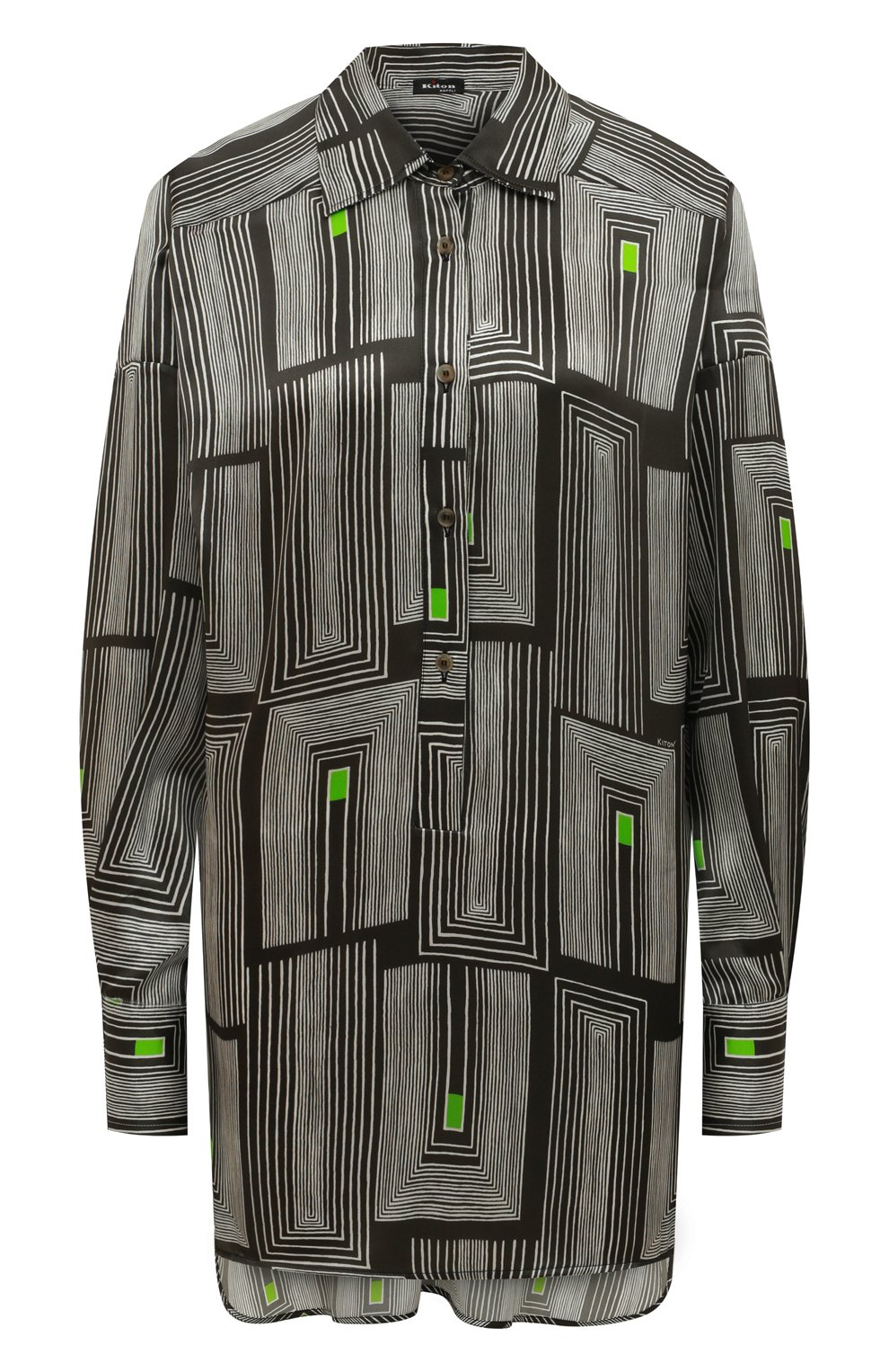 Шелковая рубашка KITON черно-белого цвета по цене 111000 руб., арт. D51427K0982A, фото 1 Шелковая рубашка KITON, арт. D51427K0982A, фото 1