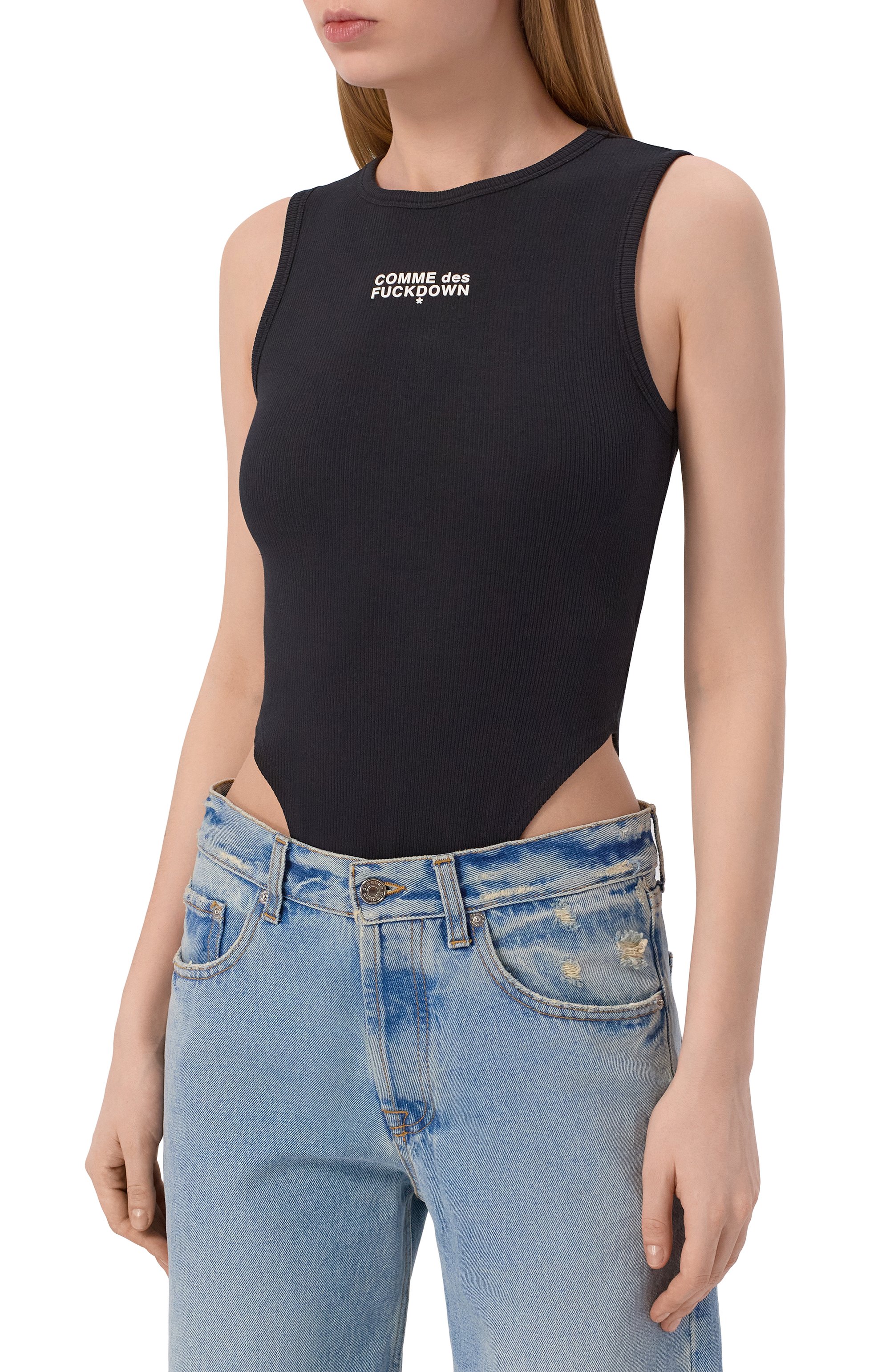 Хлопковое боди COMME DES FUCKDOWN черного цвета по цене 8410 руб., арт. CFABW01673, фото 3 Хлопковое боди COMME DES FUCKDOWN, арт. CFABW01673, фото 3