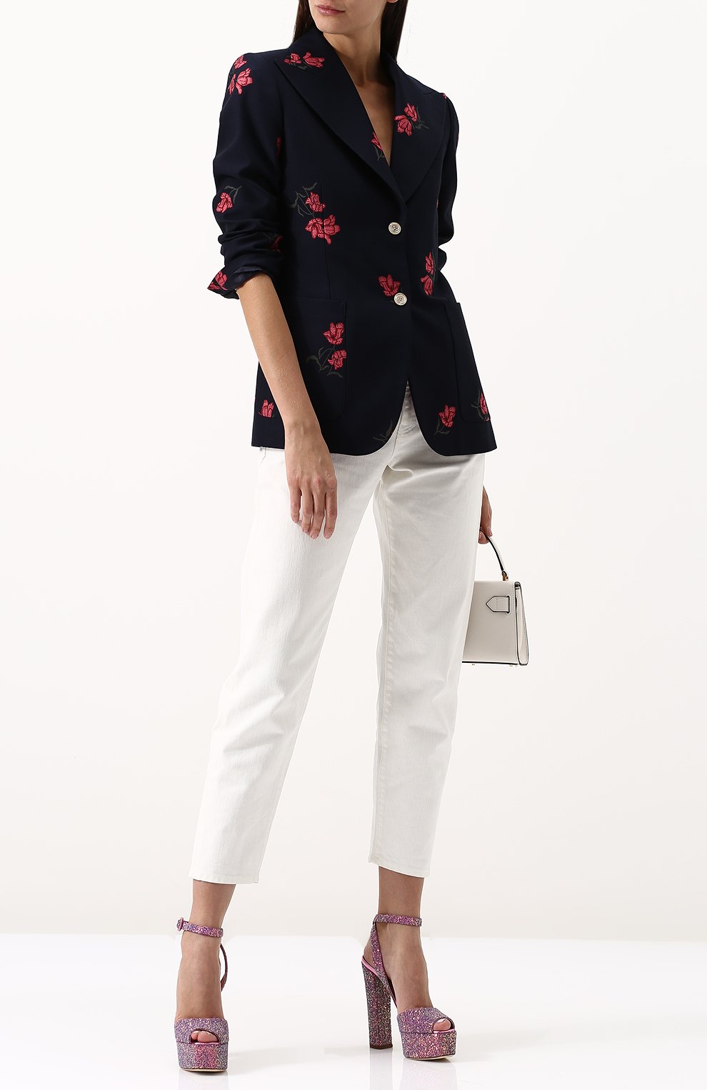 Приталенные жакет из смеси хлопка и шерсти с декоративной вышивкой GUCCI синего цвета по цене 155000 руб., арт. 501147/ZKM14, фото 2 Приталенные жакет из смеси хлопка и шерсти с декоративной вышивкой GUCCI, арт. 501147/ZKM14, фото 2