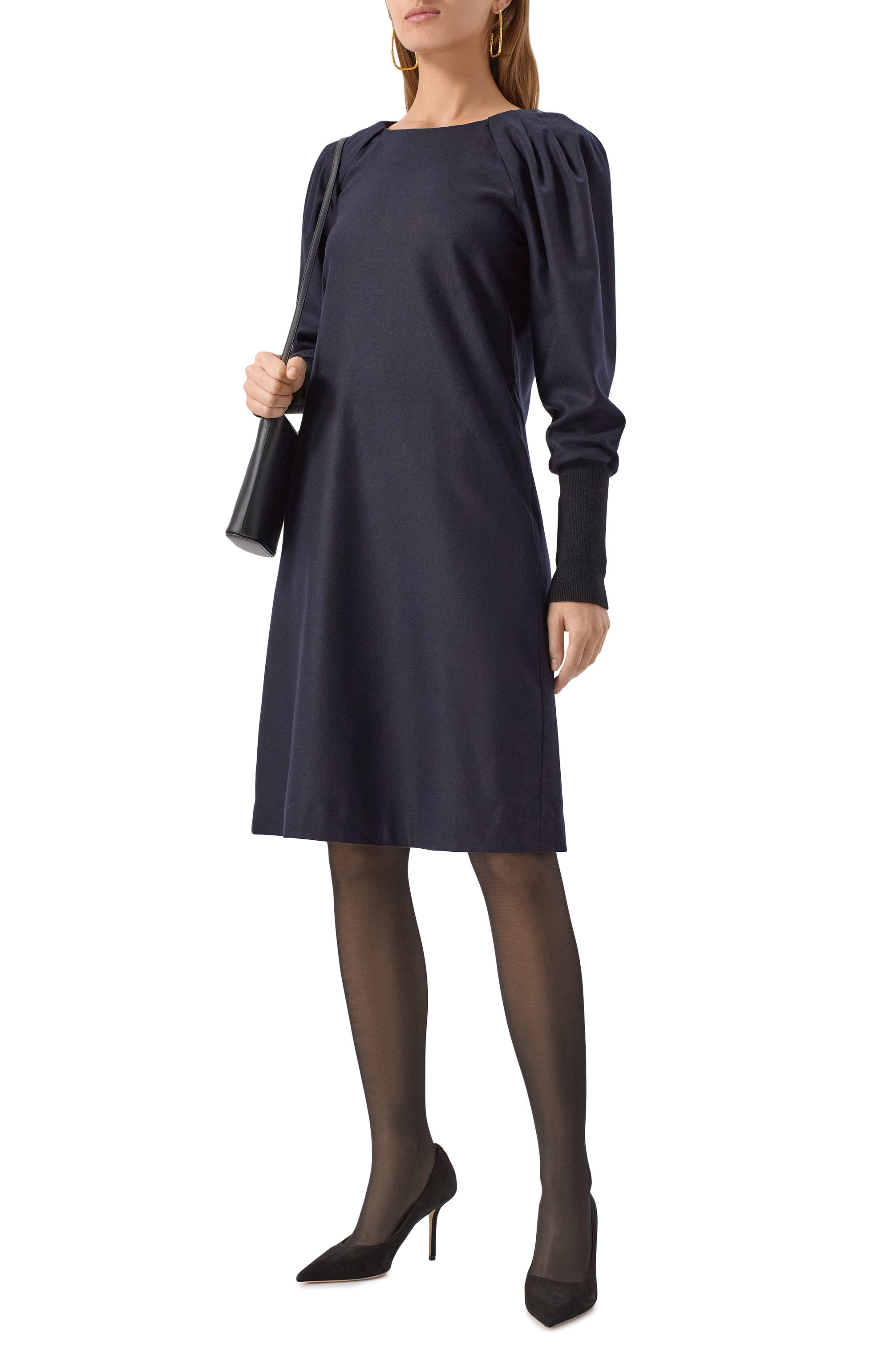 Платье из шерсти и кашемира EMPORIO ARMANI темно-синего цвета по цене 106500 руб., арт. EW002311/TE10537, фото 2 Платье из шерсти и кашемира EMPORIO ARMANI, арт. EW002311/TE10537, фото 2