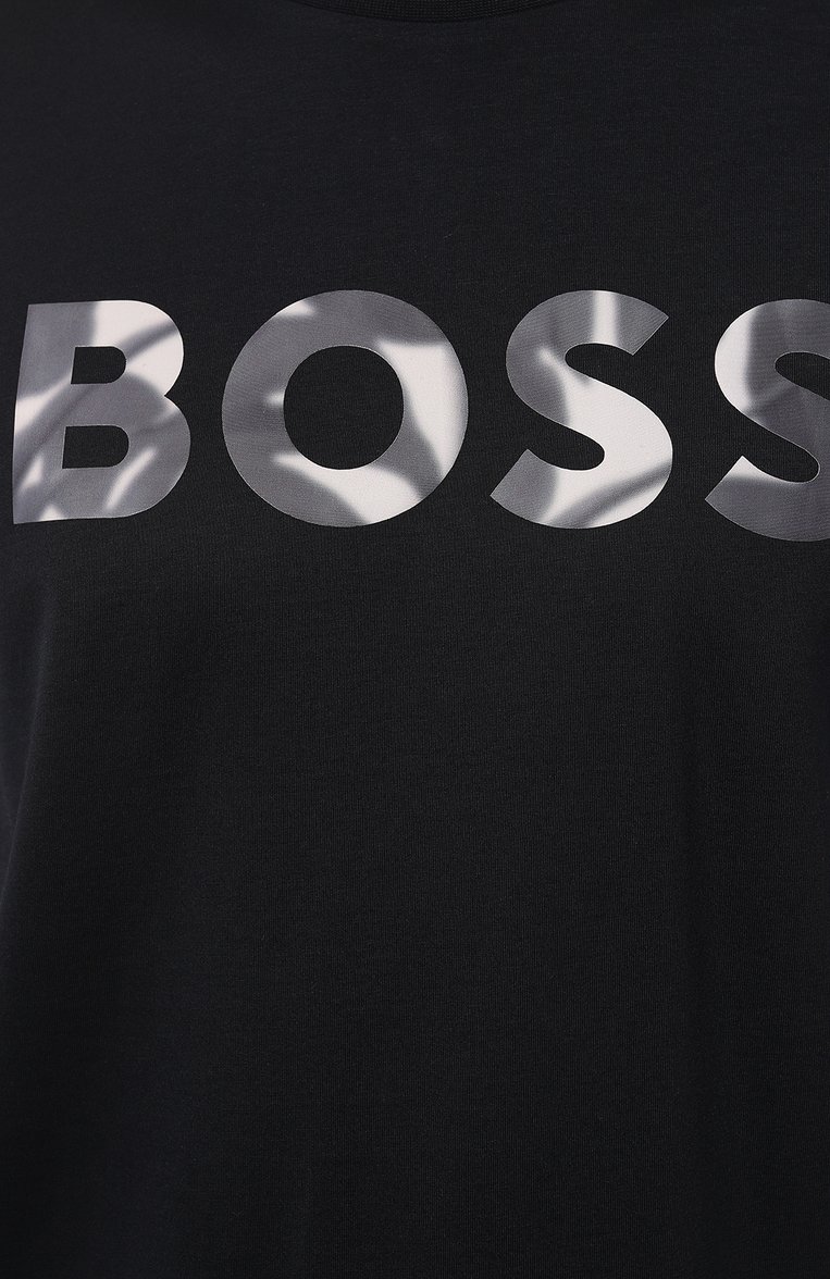 Мужская хлопковая футболка BOSS темно-синего цвета, арт. 50513382 | Фото 5 (Материал сплава: Проставлено; Рукава: Короткие; Драгоценные камни: Проставлено; Материал внешний: Хлопок; Стили: Кэжуэл; Принт: С принтом; Длина (для топов): Удлиненные; Мужское Кросс-КТ: Футболка-одежда; Кросс-КТ: Джерси)