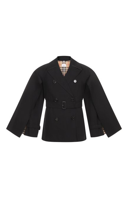 Женское хлопковое полупальто BURBERRY черного цвета, арт. 8071137 A1189 | Фото 1 (Материал подклада: Хлопок; Материал внешний: Хлопок; Драгоценные камни: Проставлено; Материал сплава: Проставлено; Рукава: Длинные; Длина (верхняя одежда): Короткие)