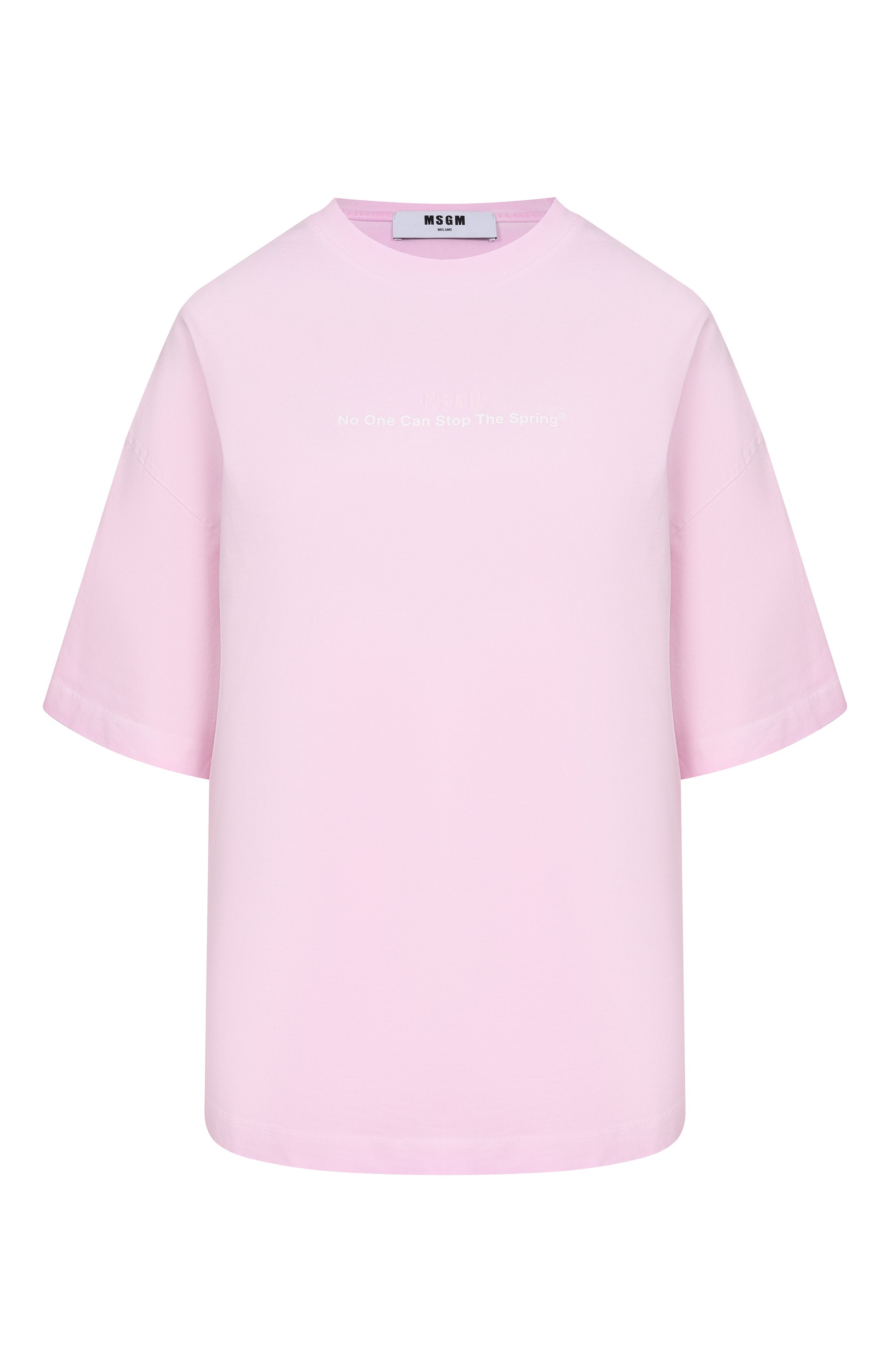Хлопковая футболка MSGM розового цвета по цене 23300 руб., арт. 4041MDM141SE/267286, фото 1 Хлопковая футболка MSGM, арт. 4041MDM141SE/267286, фото 1