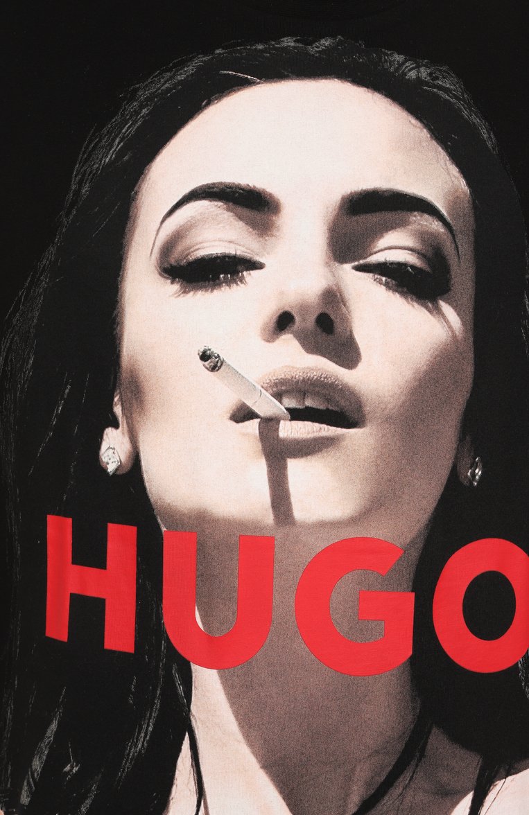 Мужская хлопковая футболка HUGO черного цвета, арт. 50535314 | Фото 6 (Длина (для топов): Стандартные; Материал внешний: Хлопок; Рукава: Короткие; Стили: Кэжуэл; Принт: С принтом; Кросс-КТ: Джерси; Мужское Кросс-КТ: Футболка-одежда)