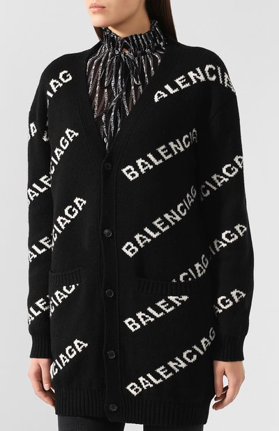 Шерстяной кардиган BALENCIAGA черно-белого цвета по цене 81900 руб., арт. 555275/T1471, фото 3 Шерстяной кардиган BALENCIAGA, арт. 555275/T1471, фото 3