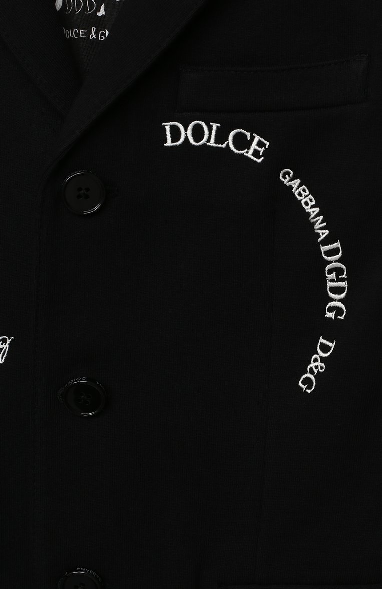 Детский хлопковый пиджак DOLCE & GABBANA черного цвета, арт. L4JE25/G7XCJ/8-14 | Фото 3 (Материал внешний: Хлопок; Материал подклада: Хлопок; Рукава: Длинные; Кросс-КТ: пиджак; Мальчики-школьная форма: Пиджаки; Региональные ограничения белый список (Axapta Mercury): RU; Материал сплава: Проставлено; Драгоценные камни: Проставлено; Ростовка одежда: 10 - 11 лет | 140 - 146см, 12 лет | 152 см, 8 лет | 128 см)