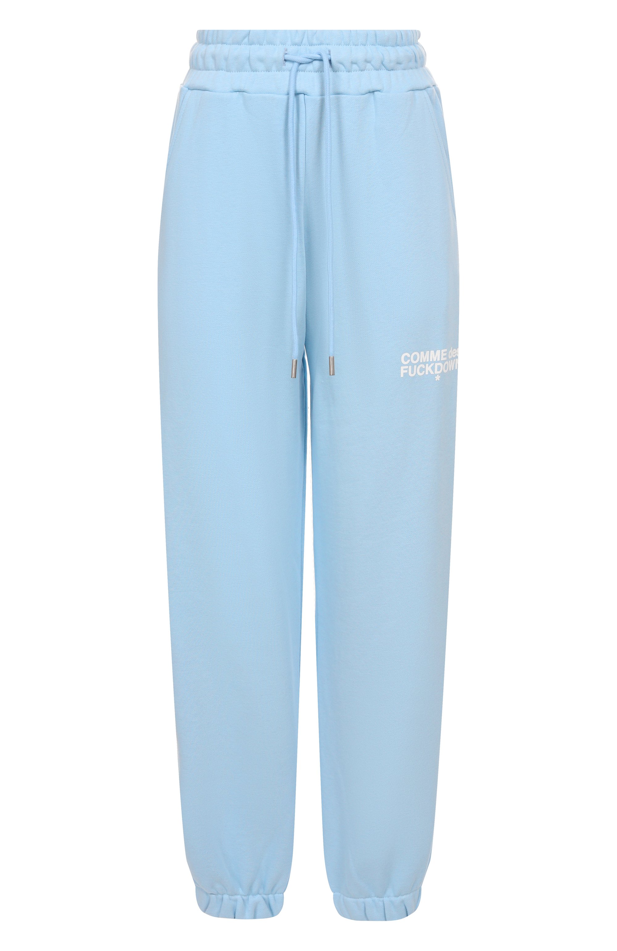 Хлопковые джоггеры COMME DES FUCKDOWN голубого цвета по цене 13250 руб., арт. CFABW01209, фото 1 Хлопковые джоггеры COMME DES FUCKDOWN, арт. CFABW01209, фото 1