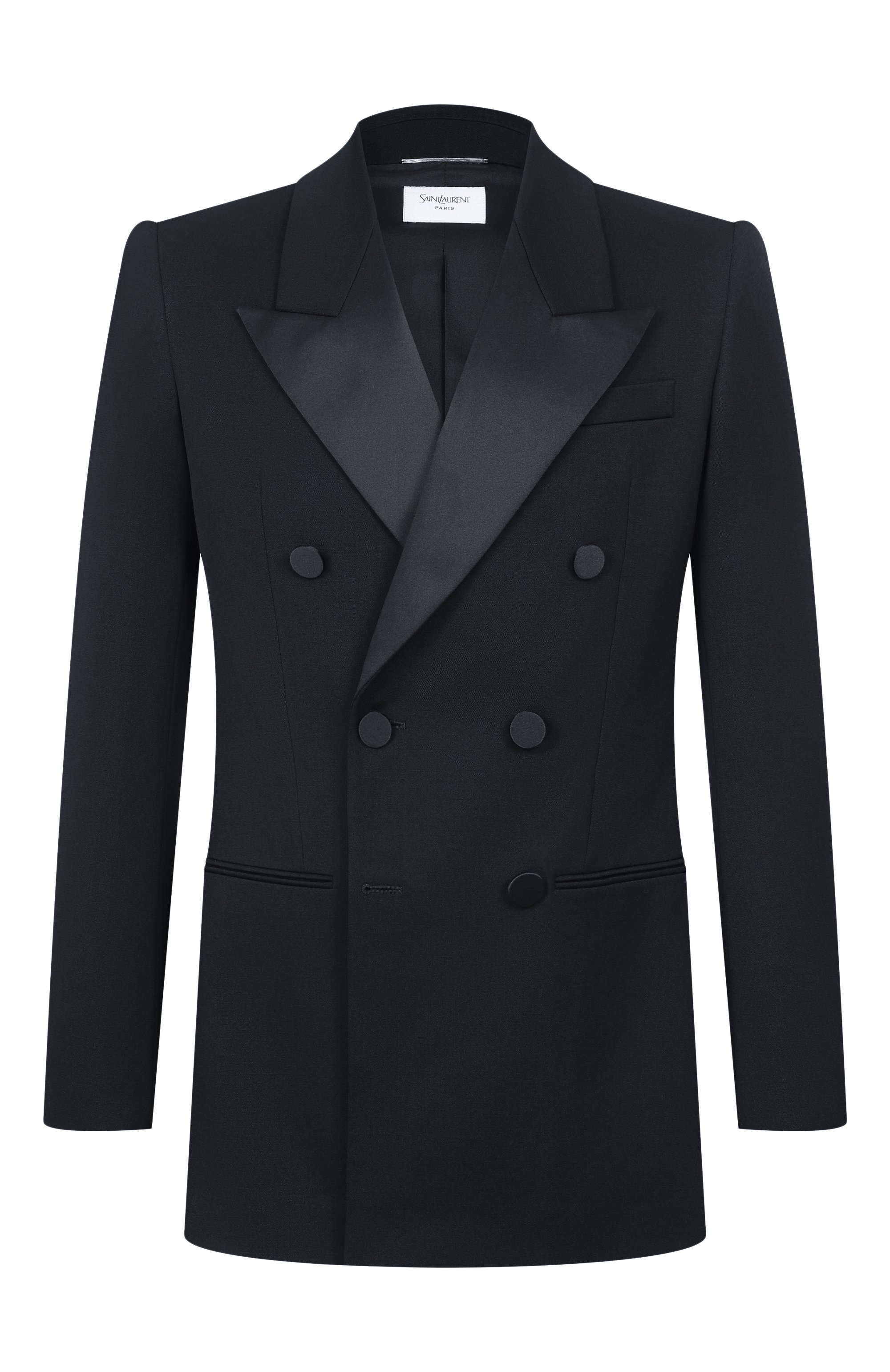 Шерстяной смокинг SAINT LAURENT черного цвета по цене 492500 руб., арт. 797220/Y7E63, фото 1 Шерстяной смокинг SAINT LAURENT, арт. 797220/Y7E63, фото 1