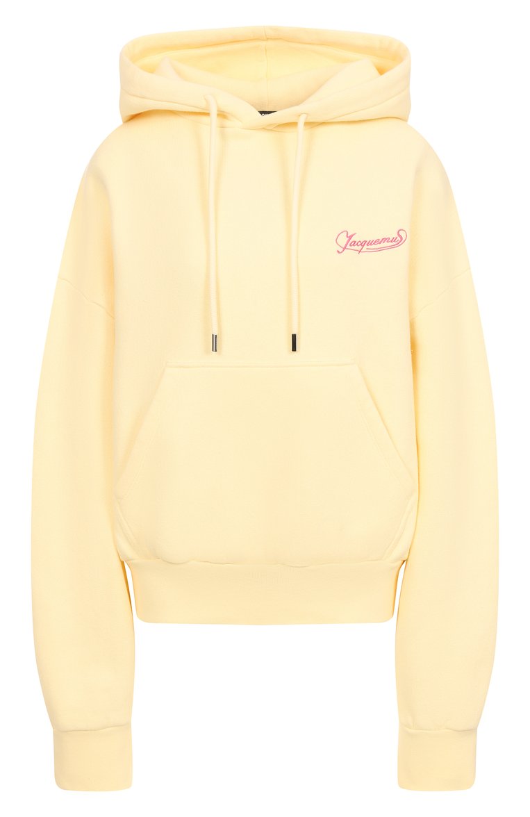 Женский хлопковое худи JACQUEMUS желтого цвета, арт. 25E251JS217 | Фото 1 (Материал внешний: Хлопок; Длина (для топов): Стандартные; Рукава: Длинные; Стили: Кэжуэл; Женское Кросс-КТ: Худи-одежда)