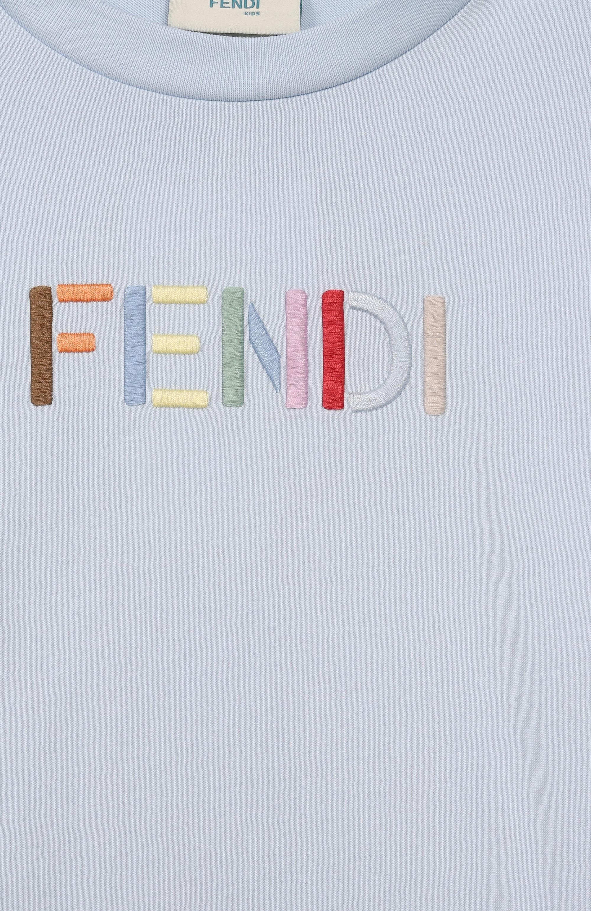 Хлопковая футболка FENDI голубого цвета по цене 25550 руб., арт. JUI207/AY8D/3A-6A, фото 3 Хлопковая футболка FENDI, арт. JUI207/AY8D/3A-6A, фото 3