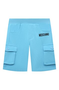 Детского комплект из футболки и шорт MOSCHINO голубого цвета, арт. HUG000/LAA23/10-14 | Фото 4 (Рукава: Короткие; Материал сплава: Проставлено; Материал внешний: Хлопок; Драгоценные камни: Проставлено; Мальчики Кросс-КТ: Костюмы-спорт; Ростовка одежда: 12 лет | 152 см, 10 - 11 лет | 140 - 146см)