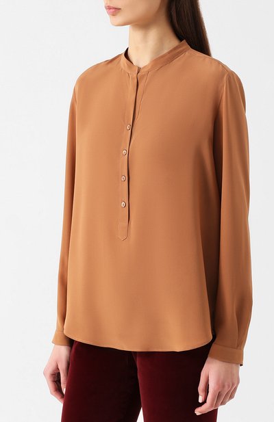 Прямая шелковая блуза с воротником-стойкой STELLA MCCARTNEY, арт. 358313/SY206, фото 3