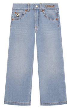 Детские джинсы CHLOÉ голубого цвета, арт. C20082/2A-5A | Фото 1 (Материал внешний: Хлопок; Нос: Не проставлено; Детали: Потертости)