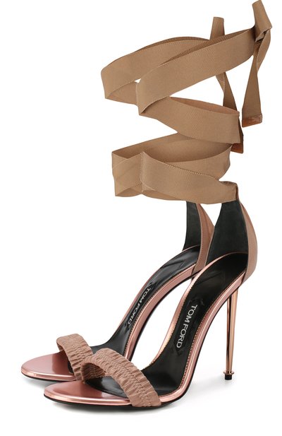 Текстильные босоножки metal heel на лентах TOM FORD, арт. W2193K-SAH, фото 1