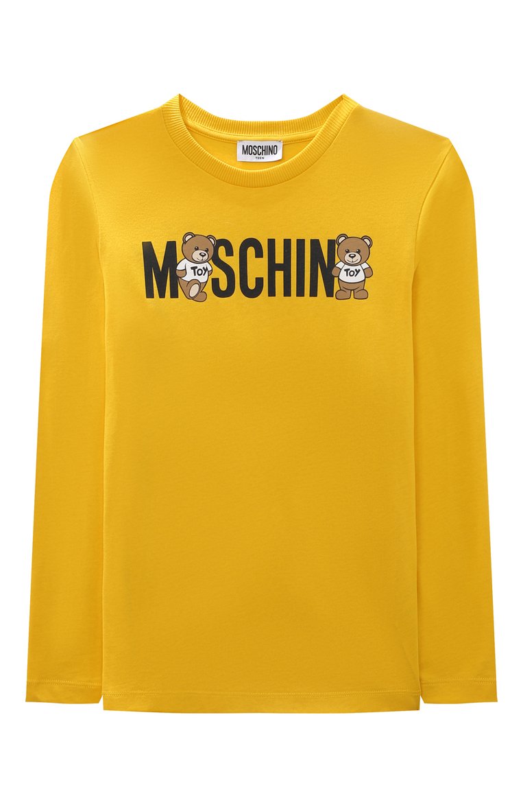 Детская хлопковый лонгслив MOSCHINO желтого цвета, арт. HU000R/LAA20/10A-14A | Фото 1 (Драгоценные камни: Проставлено; Материал внешний: Хлопок; Материал сплава: Проставлено; Рукава: Длинные; Мальчики Кросс-КТ: Лонгслив-одежда)