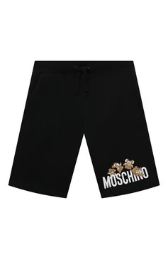 Детские хлопковые шорты MOSCHINO черного цвета, арт. HUQ010/LCA19/10-14 | Фото 1 (Случай: Повседневный; Материал сплава: Проставлено; Нос: Не проставлено; Материал внешний: Хлопок; Ростовка одежда: 10 - 11 лет | 140 - 146см, 12 лет | 152 см)