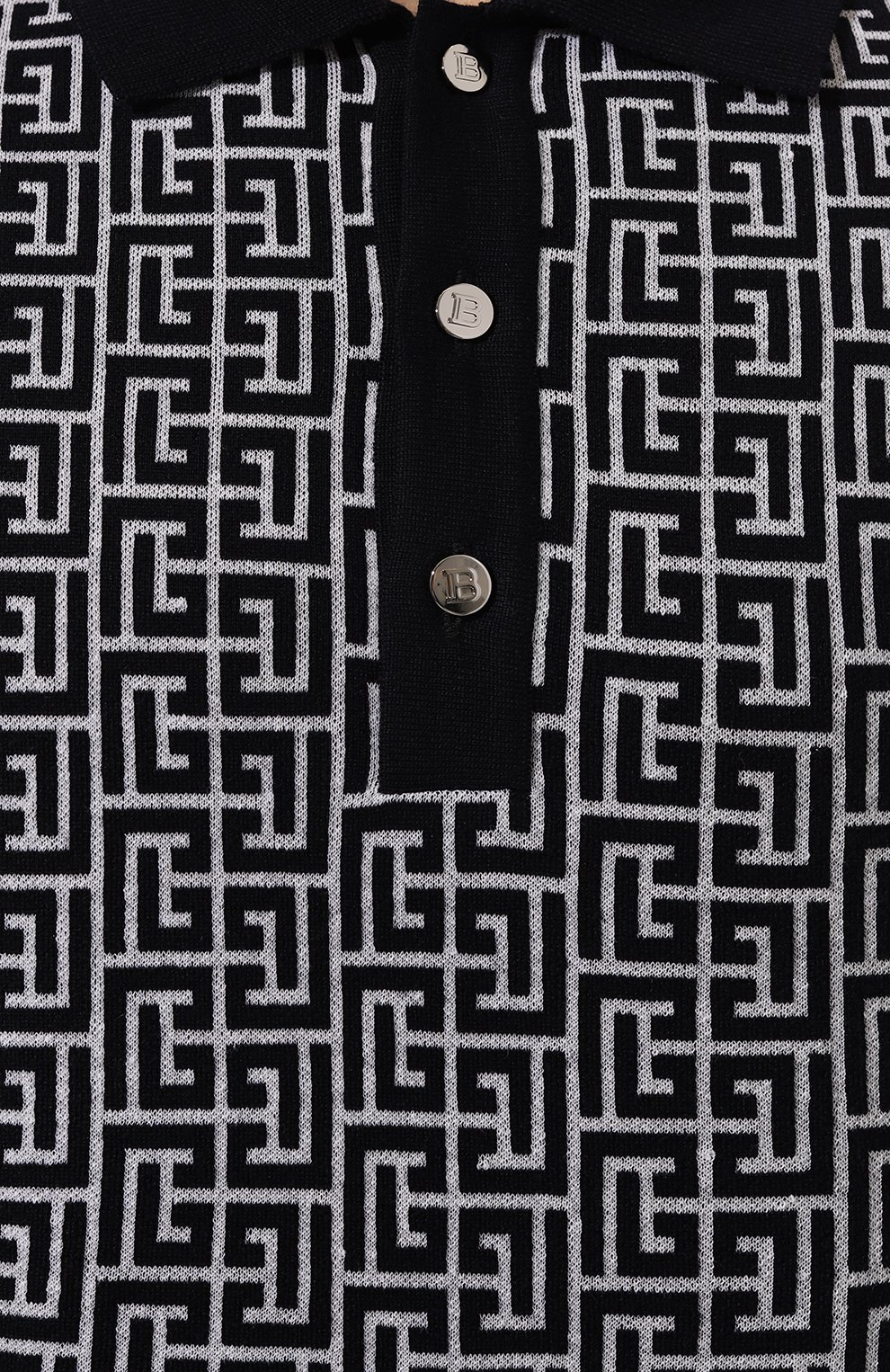 Поло из шерсти и льна BALMAIN черно-белого цвета по цене 87650 руб., арт. CH1GB020/KB03, фото 5 Поло из шерсти и льна BALMAIN, арт. CH1GB020/KB03, фото 5