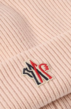 Женская шерстяная шапка MONCLER розового цвета, арт. 3B000-09-M1115 | Фото 4 (Нос: Не проставлено; Материал: Шерсть, Текстиль; Материал сплава: Проставлено)