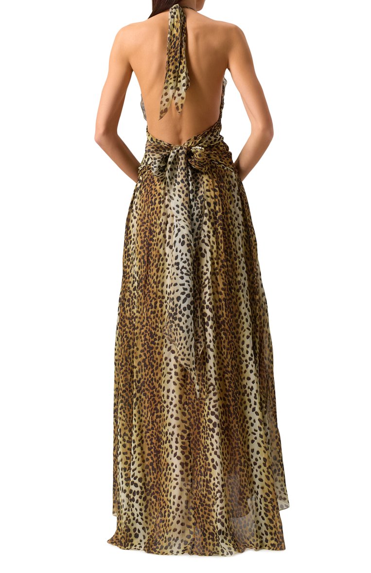 Женское платье из вискозы BLUMARINE леопардового цвета, арт. P522A608W | Фото 4 (Длина Ж (юбки, платья, шорты): Макси; Материал внешний: Вискоза; Случай: Коктейльный; Женское Кросс-КТ: Платье-одежда; Рукава: Без рукавов; Стили: Гламурный)