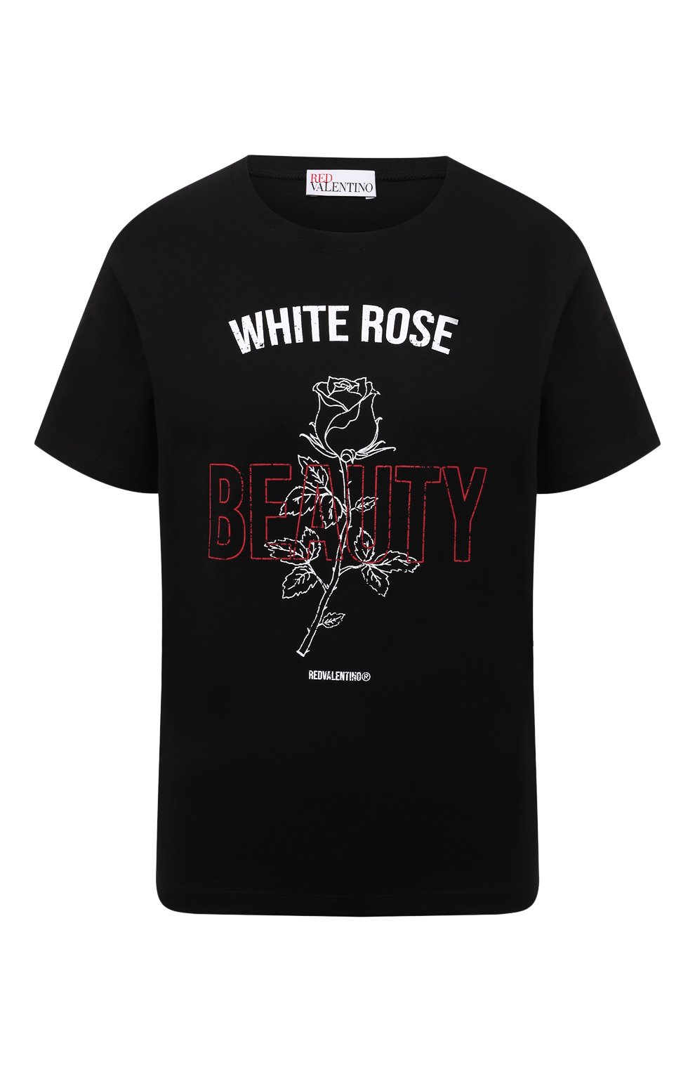 Хлопковая футболка REDVALENTINO черного цвета по цене 18750 руб., арт. WR3MG11C/61U, фото 1 Хлопковая футболка REDVALENTINO, арт. WR3MG11C/61U, фото 1